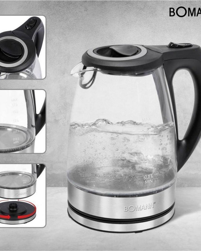 Bomann WKS 6032 G CB Glas Waterkoker 1.7L 2200W RVS/Zwart