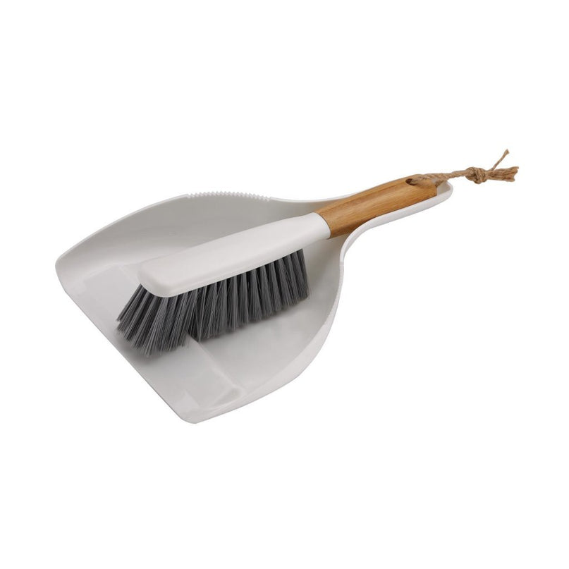 Clean Home Stoffer en Blik Wit/Grijs/Bamboe