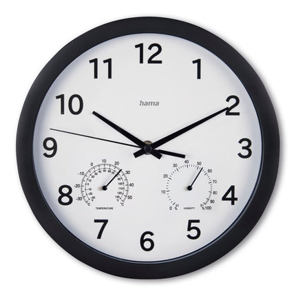 Hama Wandklok Malta met Thermo-Hygrometer Tikt Niet 25 cm Zwart/Wit