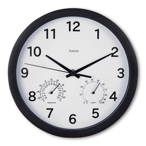 Hama Wandklok Malta met Thermo-Hygrometer Tikt Niet 25 cm Zwart/Wit