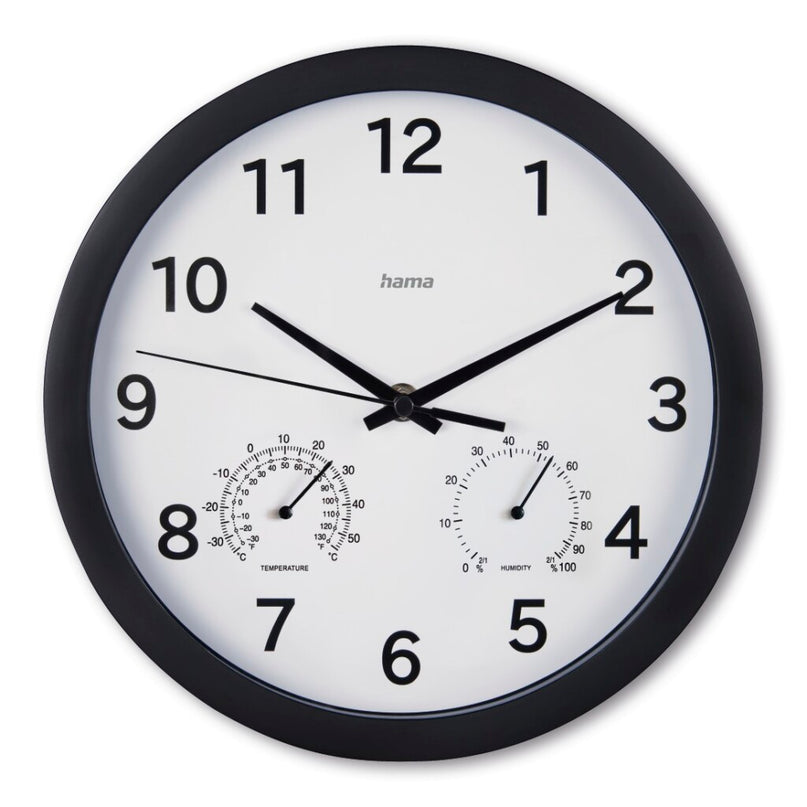 Hama Wandklok Malta met Thermo-Hygrometer Tikt Niet 25 cm Zwart/Wit