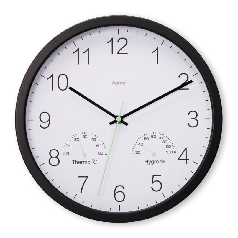Hama Wandklok Santorini Tikt Niet + Thermo-Hygrometer 30 cm Zwart/Wit