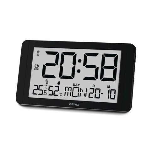 Hama Digitale DCF Wandklok Cuba + Thermometer en Hygrometer Zwart
