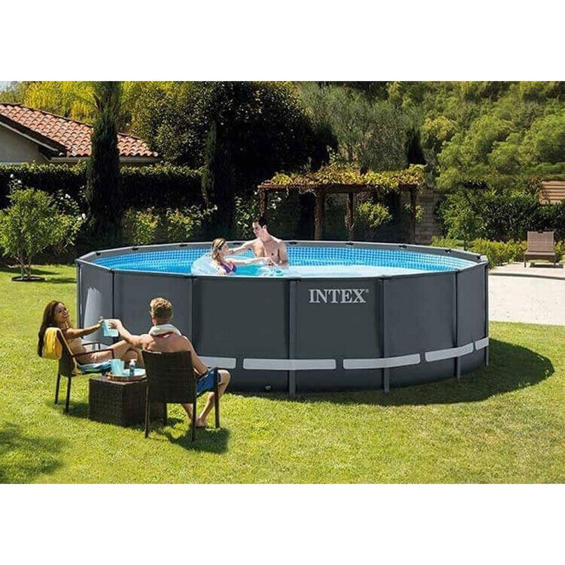 Intex 26334GN Ultra XTR Frame Zwembad 610x122 cm + Zandfilterpomp en Trap + Accessoires Grijs