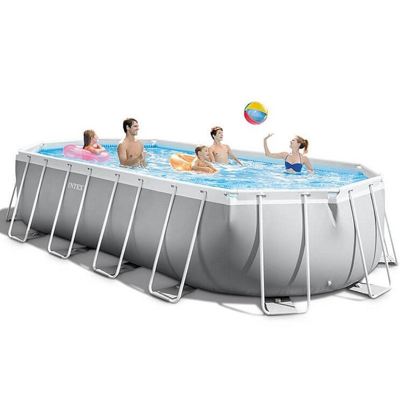 Intex 26798GN Prism Oval Frame Zwembad 610x305x122 cm + Filterpomp en Trap + Accessoires Grijs