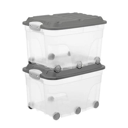 Rotho Roller Opbergbox met Deksel en Wielen 57L Antraciet/Transparant