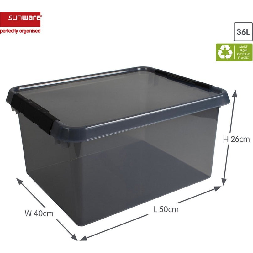 Sunware Comfort Line Opbergbox 36L 50x40x26 cm Transparant/Antraciet