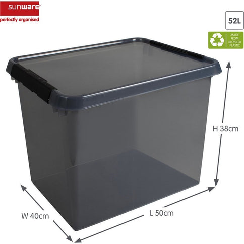 Sunware Comfort Line Opbergbox 52L 50x40x38 cm Transparant/Antraciet