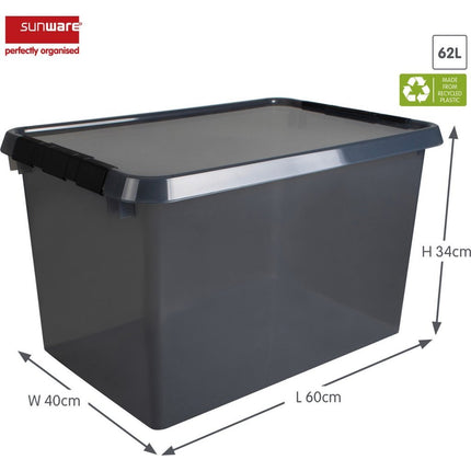 Sunware Comfort Line Opbergbox 62L 60x40x34 cm Transparant/Antraciet