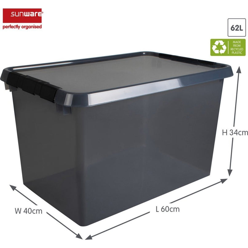 Sunware Comfort Line Opbergbox 62L 60x40x34 cm Transparant/Antraciet