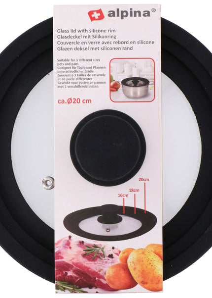 Alpina Glazen Deksel met Siliconen Rand 16/18/20 cm