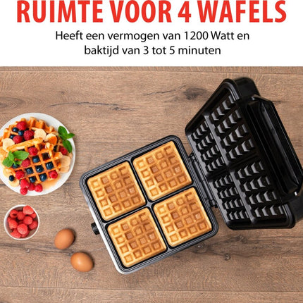 Alpina Wafelijzer Brusselse Wafels Antiaanbaklaag 4 Wafels 1200W
