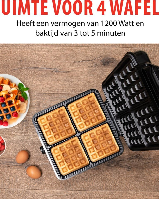 Alpina Wafelijzer Brusselse Wafels Antiaanbaklaag 4 Wafels 1200W