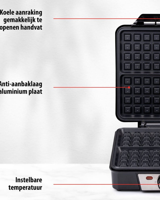 Alpina Wafelijzer Brusselse Wafels Antiaanbaklaag 4 Wafels 1200W