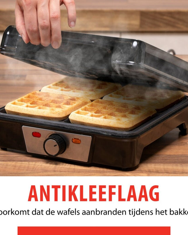 Alpina Wafelijzer Brusselse Wafels Antiaanbaklaag 4 Wafels 1200W