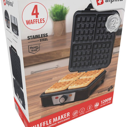 Alpina Wafelijzer Brusselse Wafels Antiaanbaklaag 4 Wafels 1200W