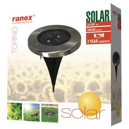 Ranex Ra-5000389 Ronde Led Solar Grondspot Geborsteld Rvs Glas