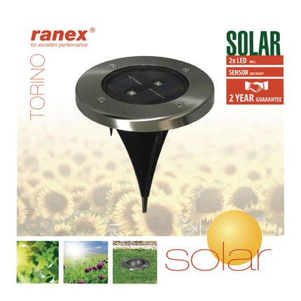 Ranex Ra-5000389 Ronde Led Solar Grondspot Geborsteld Rvs Glas