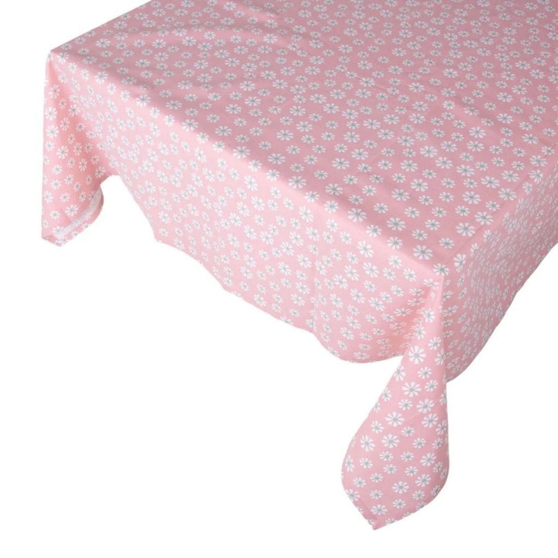 Linen&amp;More Daisy Flowers Tafelkleed 140x250 cm Roze/Katoen