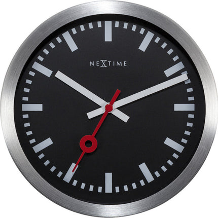 NeXtime NE-3998STZW Wandklok 'Station' &Oslash;19 Cm, Geborsteld Aluminium Zwart