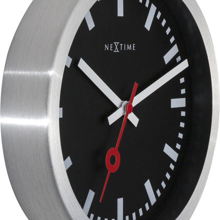NeXtime NE-3998STZW Wandklok 'Station' &Oslash;19 Cm, Geborsteld Aluminium Zwart