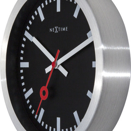 NeXtime NE-3998STZW Wandklok 'Station' &Oslash;19 Cm, Geborsteld Aluminium Zwart