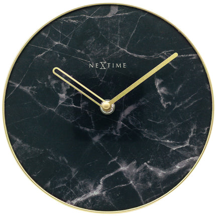 NeXtime NE-5222ZW Tafelklok Marble Table Dia 20cm Glas Zwart