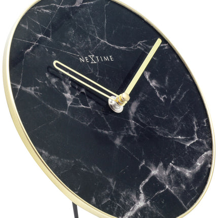 NeXtime NE-5222ZW Tafelklok Marble Table Dia 20cm Glas Zwart