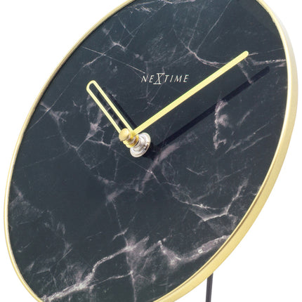 NeXtime NE-5222ZW Tafelklok Marble Table Dia 20cm Glas Zwart