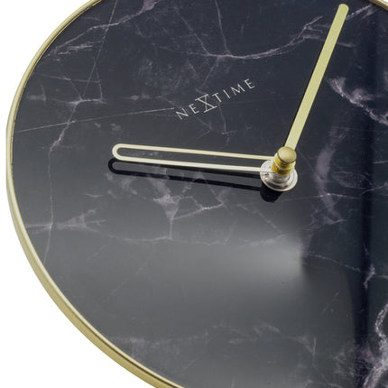 NeXtime NE-5222ZW Tafelklok Marble Table Dia 20cm Glas Zwart