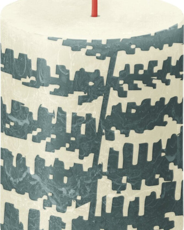 Bolsius Rustiek printed stompkaars 80/68 Soft pearl fern