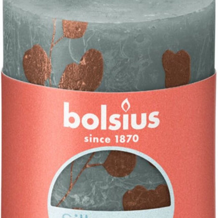 Bolsius Rustiek printed Stompkaars 80/68 Eucalyptus Green