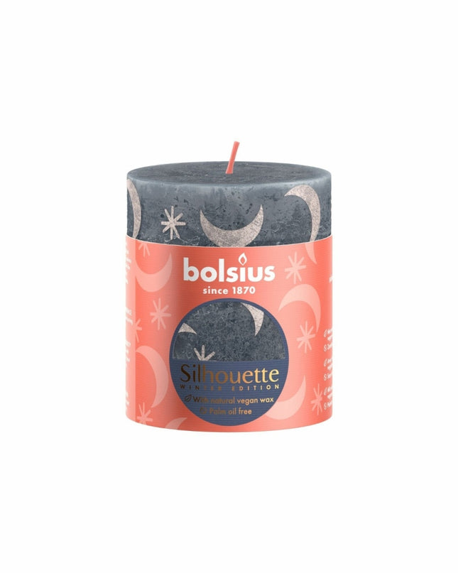 Bolsius Rustieke Stompkaars 8x6,8 cm Leisteenblauw Met Print