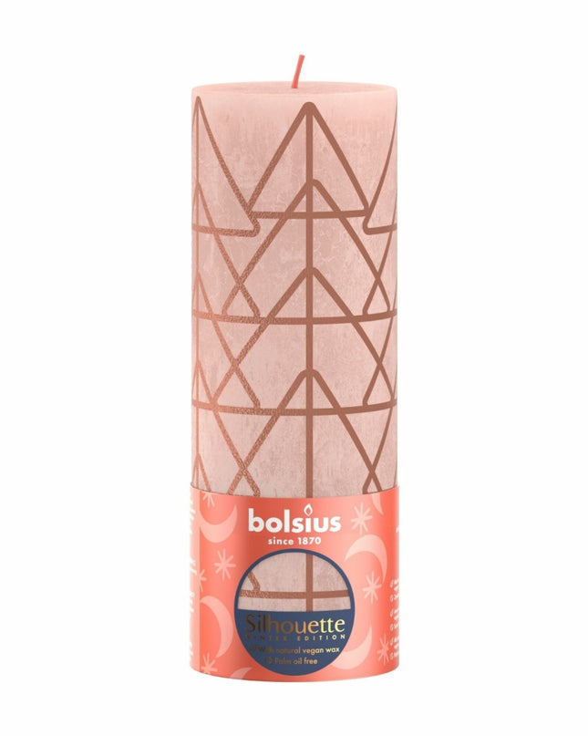 Bolsius Rustieke Stompkaars 19x6,8 cm Misty Pink Met Print