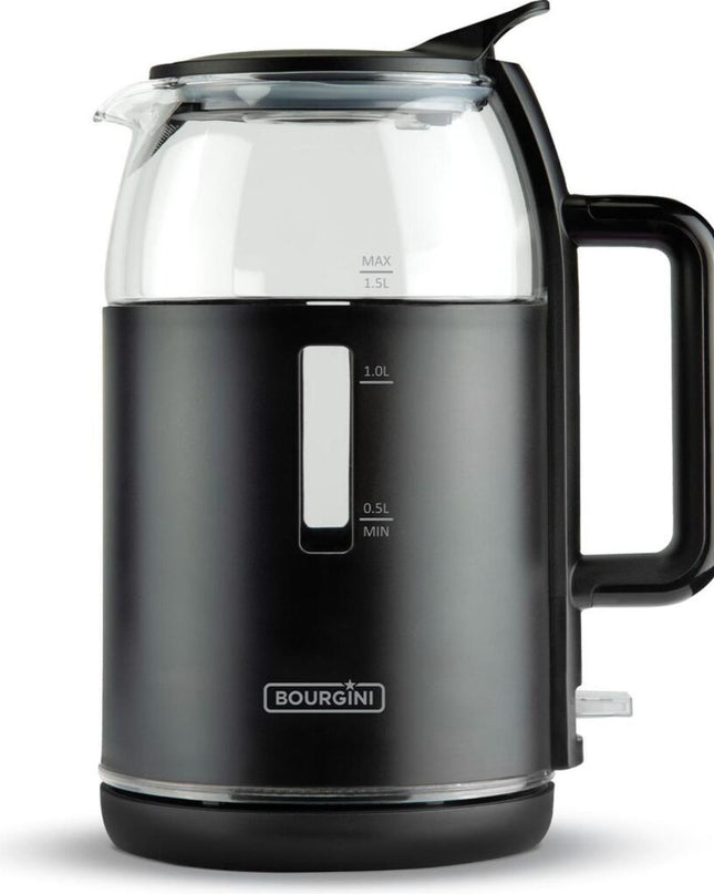 Bourgini Glazen Waterkoker 1.5L Zwart/Transparant