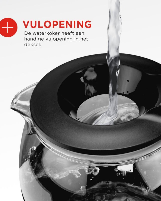 Bourgini Glazen Waterkoker 1.5L Zwart/Transparant
