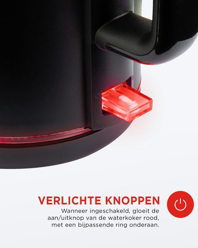Bourgini Glazen Waterkoker 1.5L Zwart/Transparant