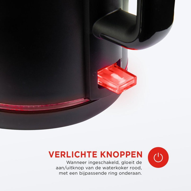Bourgini Glazen Waterkoker 1.5L Zwart/Transparant