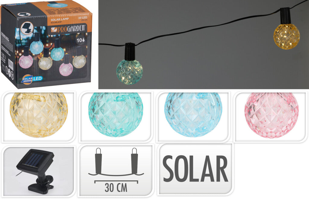 Pro Garden Gekleurde Solar Feestverlichting 10 Kristalachtige Lampen 2.7 Meter Lichtsnoer op Zonne-energie