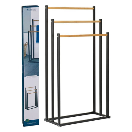 Bathroom Solutions Handdoekrek 45x23x85 cm Metaal/Bamboe/Zwart