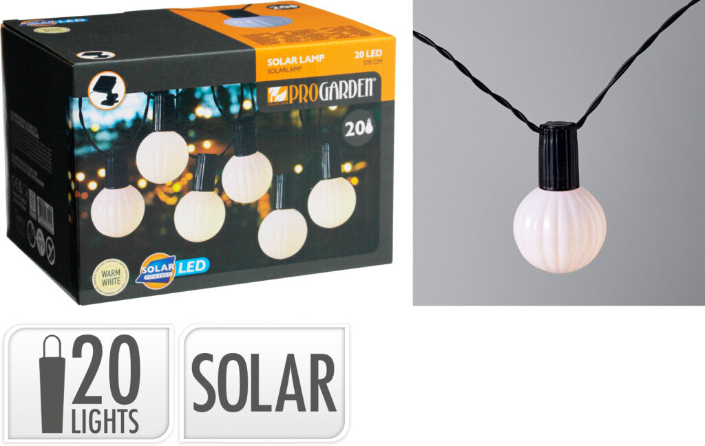 Pro Garden Solar LED Lichtslinger 20 Warm Witte Lampen 5,7 Meter Buitenverlichting op Zonne-energie
